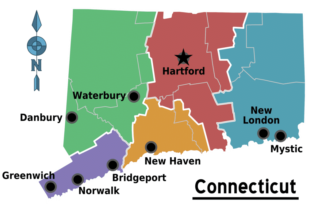 Map of Connecticut's Major Cities